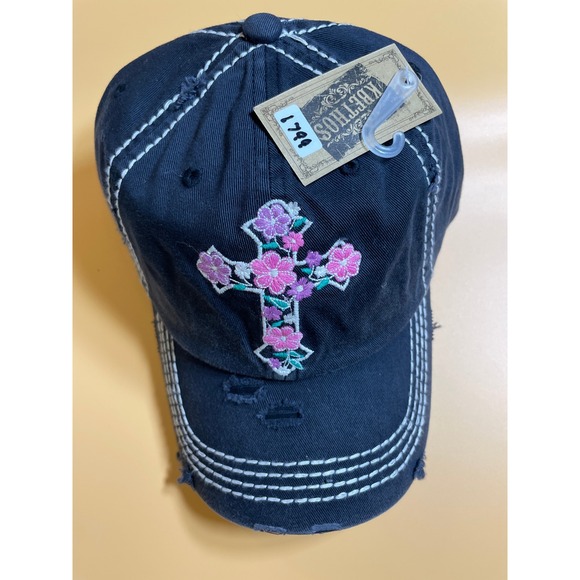 KBETHOS Accessories - KBETHOS Ballcap Womens OS Navy Blue NWT Floral Cross Distressed Baseball Hat